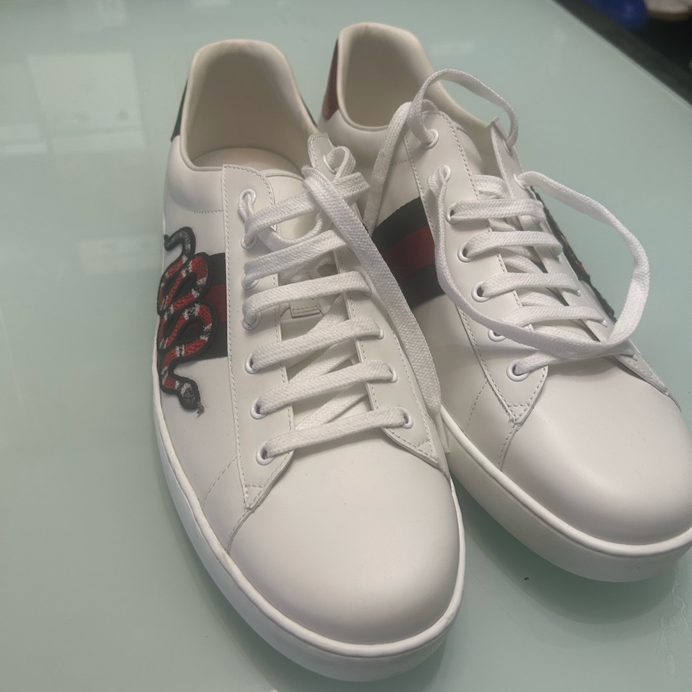 Gucci White Sneakers with Red and Black Accents